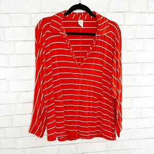 We the Free - Free People Red & White Striped Split Front Shirt Women's Small